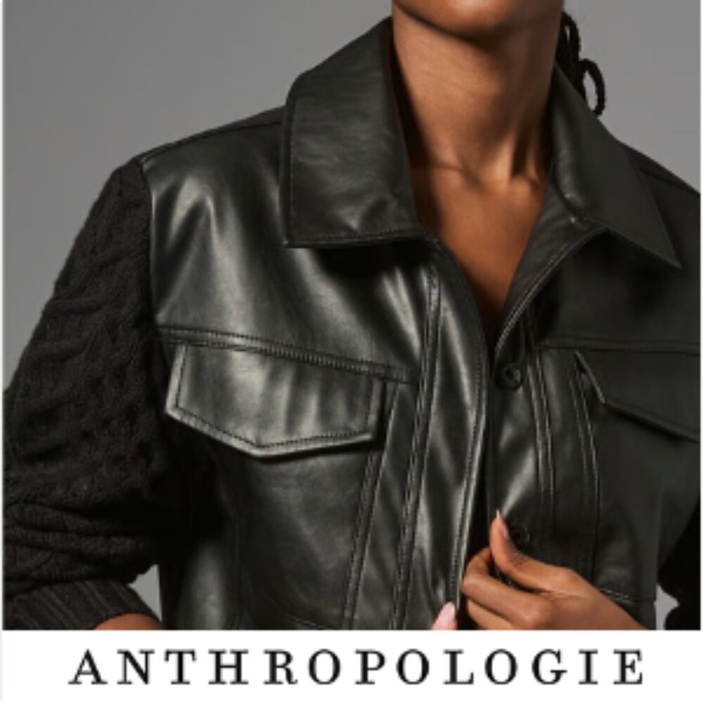 Anthropologie Black Mixed Media Bomber Jacket - L - Picture 2 of 7